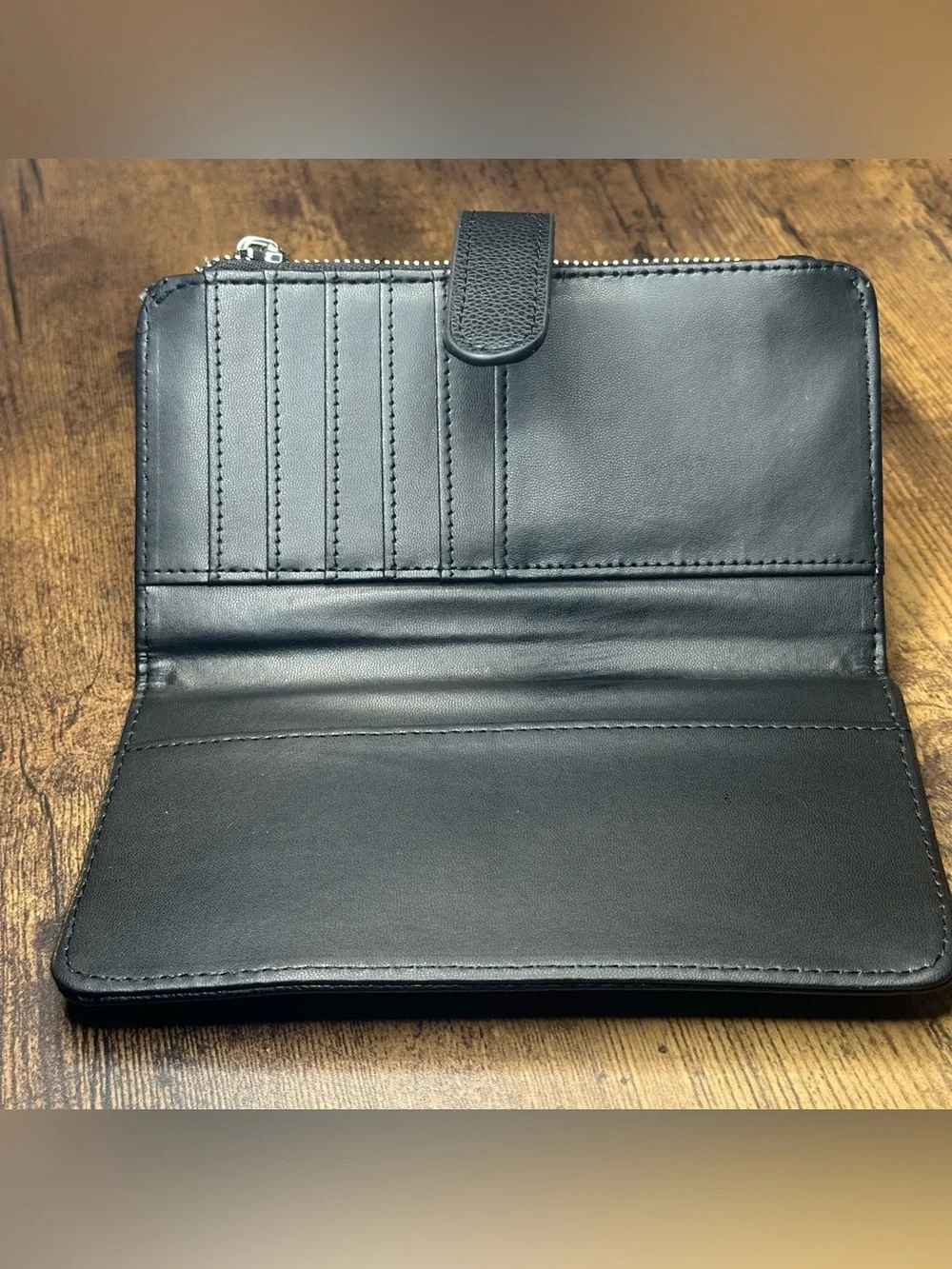 Christian Lacroix Black Pebbled Leather Wallet Clutch with Silver Emblem